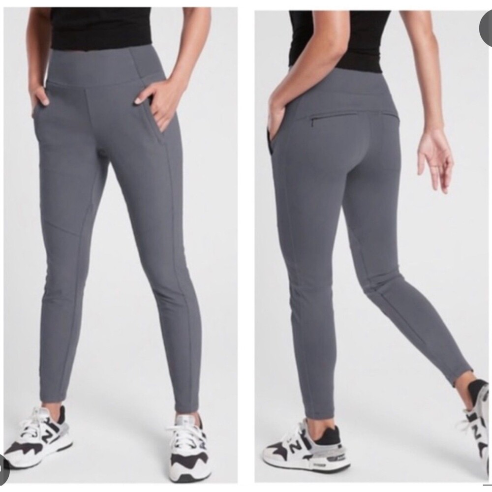 ATHLETA Headlands Hybrid Trek Tight Pants 2T Tall Astonomy Grey Hiking EUC B19